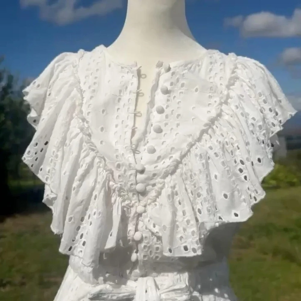 Urban Outfitters Magnolia Eyelet Jumpsuit  Embroidered White Bride Bachelorette